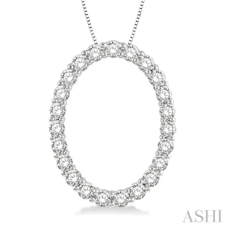 1 Ctw Oval Shape Window Round Cut Diamond Pendant With Chain in 14K  White Gold