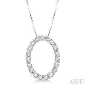 1/2 ctw Oval Shape Window Round Cut Diamond Pendant With Chain in 14K White Gold