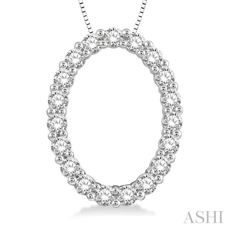 1/2 ctw Oval Shape Window Round Cut Diamond Pendant With Chain in 14K White Gold