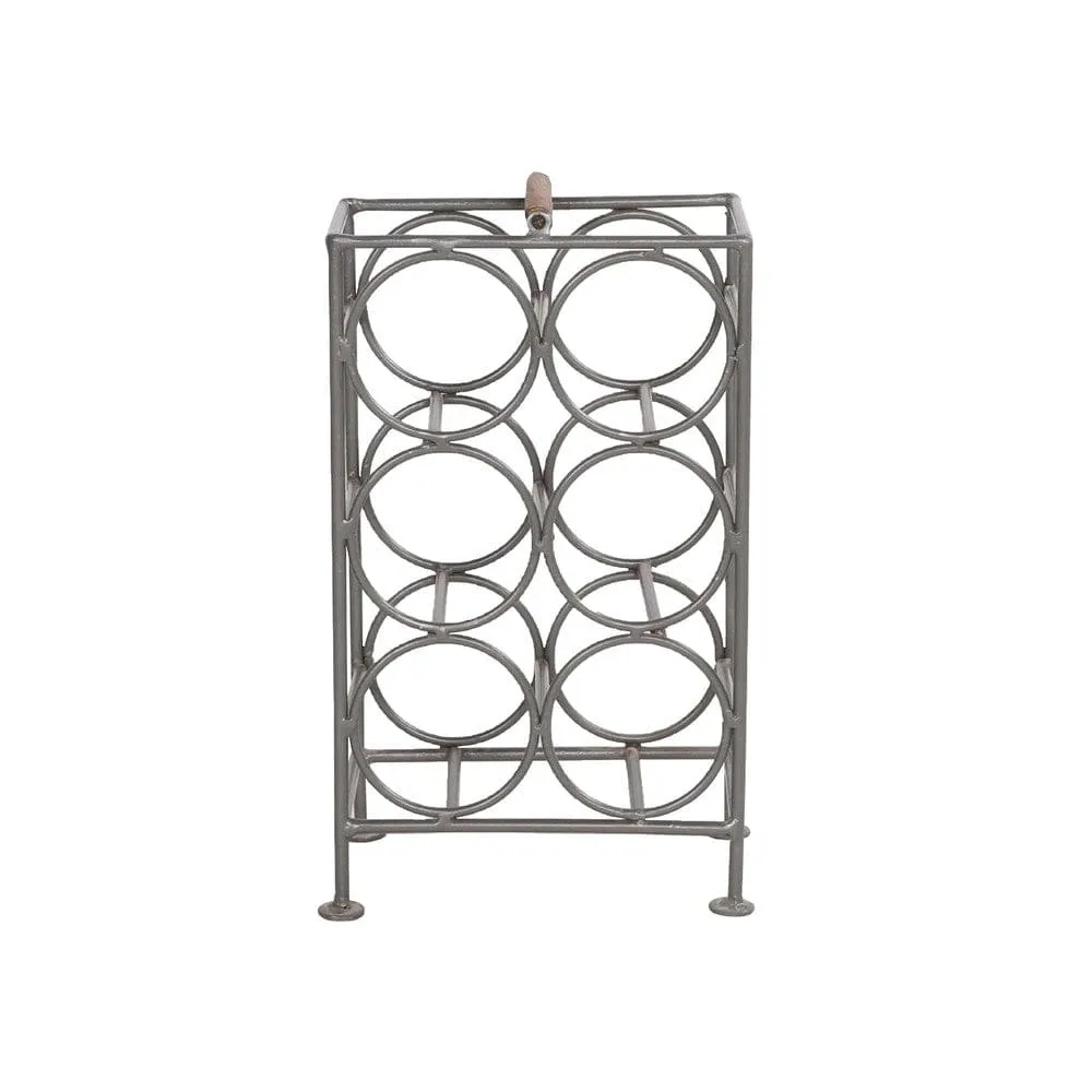 17 Inch Industrial Wine Rack Holder, Rectangular Iron Frame, 6 Bottle Storage, Gunmetal Gray By The Urban Port