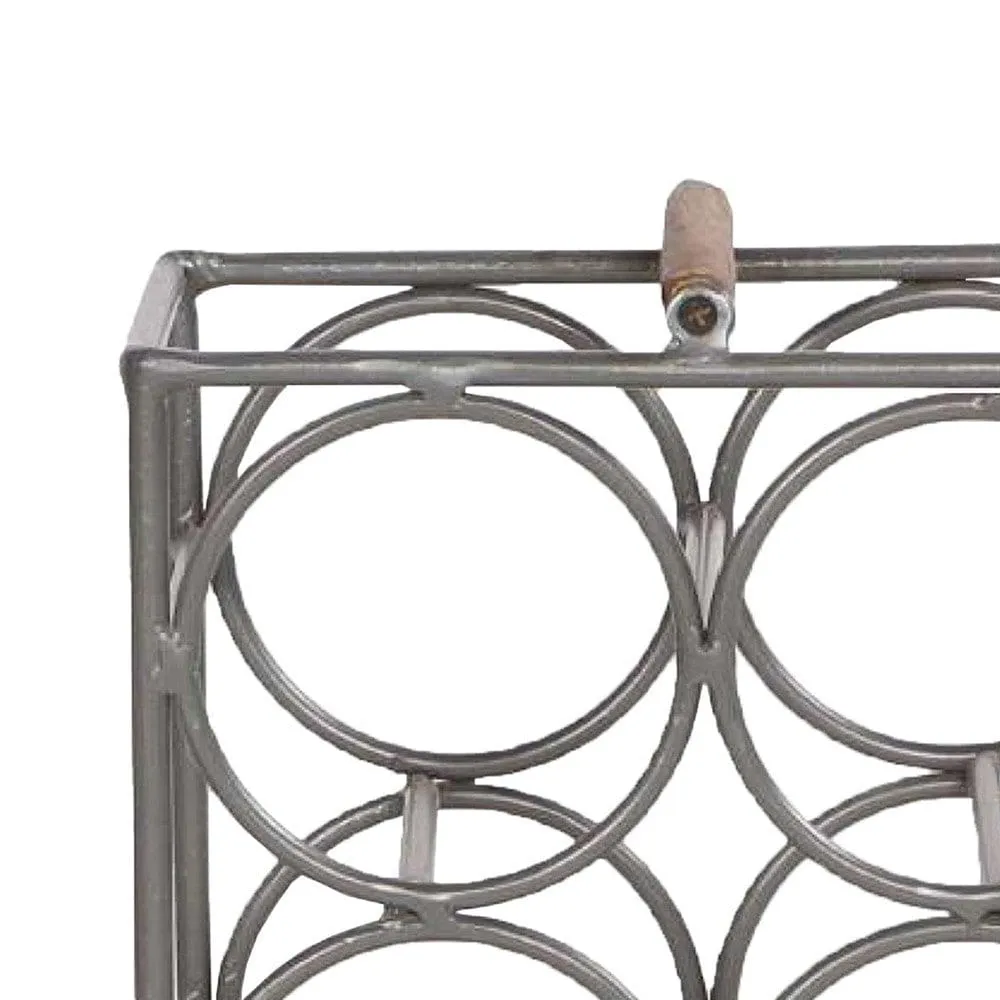 17 Inch Industrial Wine Rack Holder, Rectangular Iron Frame, 6 Bottle Storage, Gunmetal Gray By The Urban Port