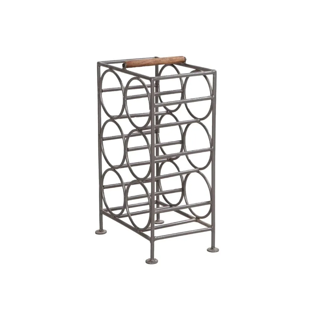 17 Inch Industrial Wine Rack Holder, Rectangular Iron Frame, 6 Bottle Storage, Gunmetal Gray By The Urban Port