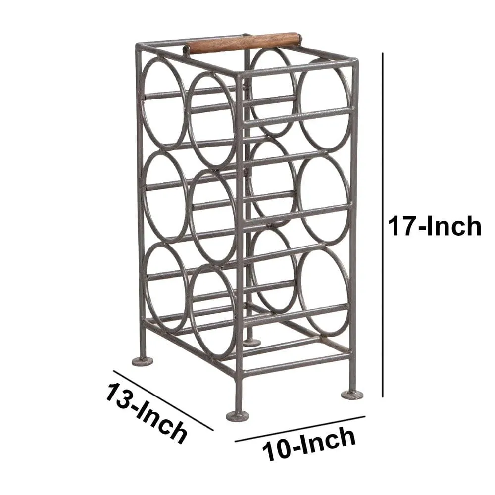 17 Inch Industrial Wine Rack Holder, Rectangular Iron Frame, 6 Bottle Storage, Gunmetal Gray By The Urban Port