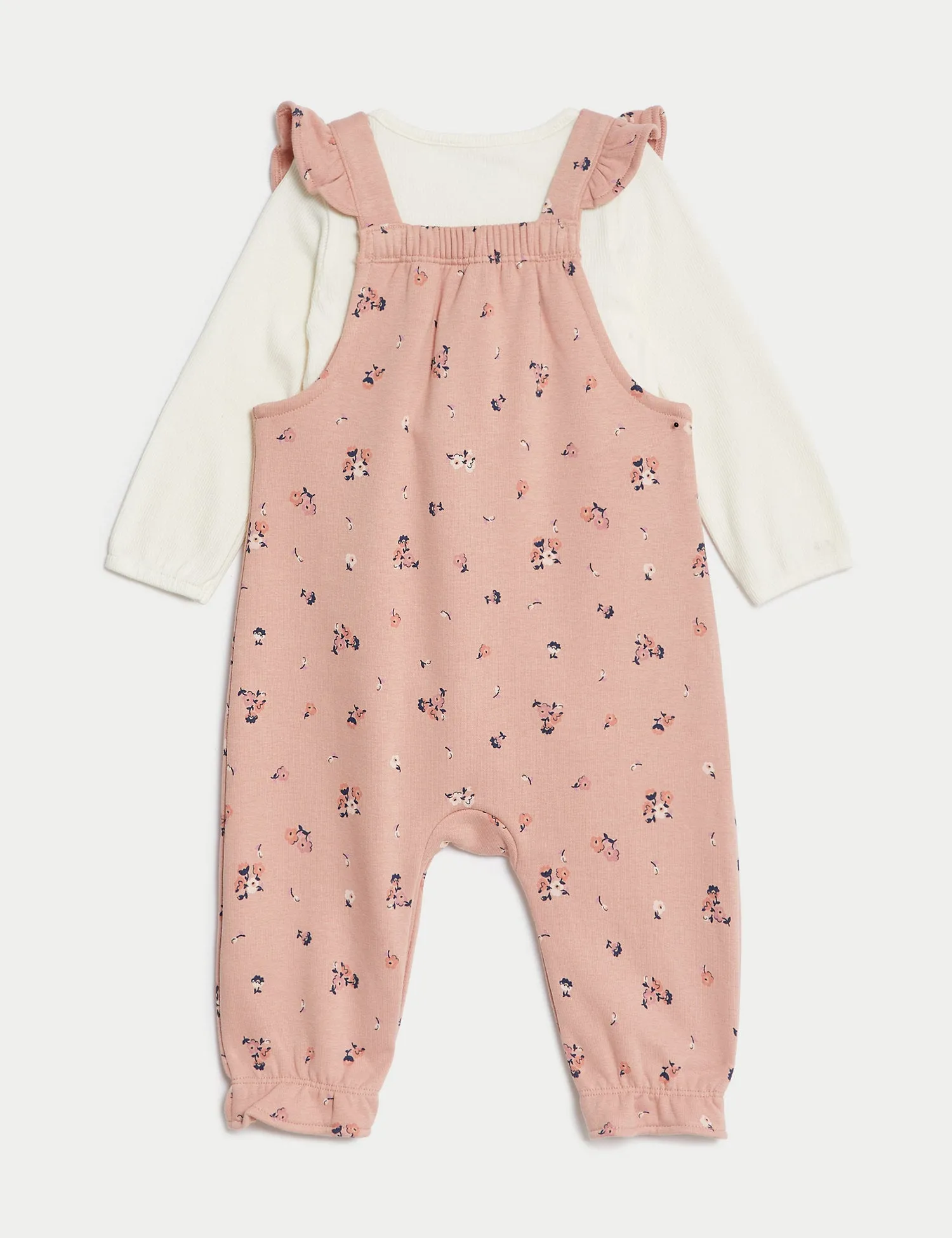 2pc Cotton Rich Floral Dungaree Outfit