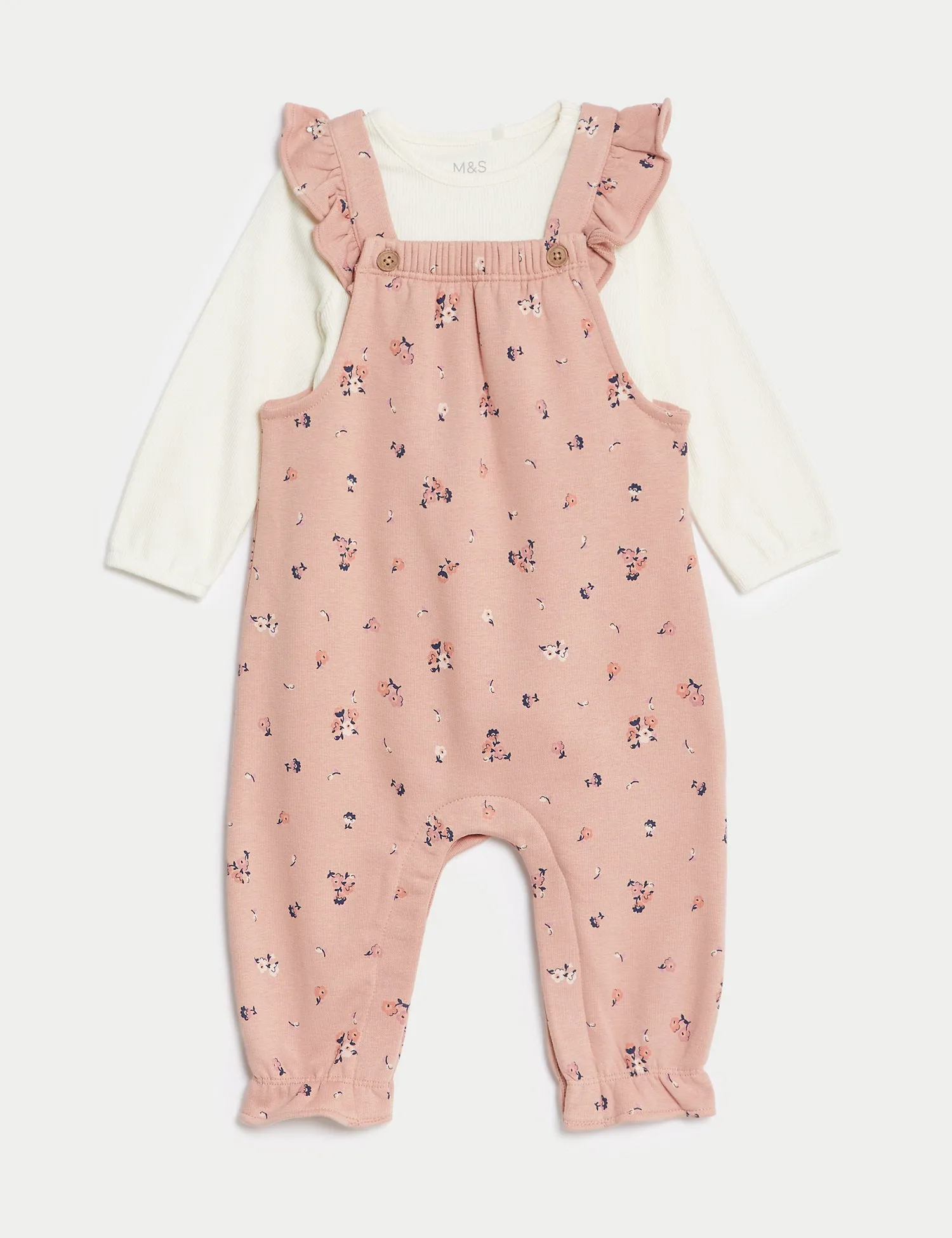 2pc Cotton Rich Floral Dungaree Outfit