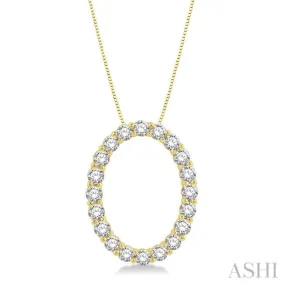 3/4 Ctw Oval Shape Window Round Cut Diamond Pendant With Chain in 14K Yellow Gold