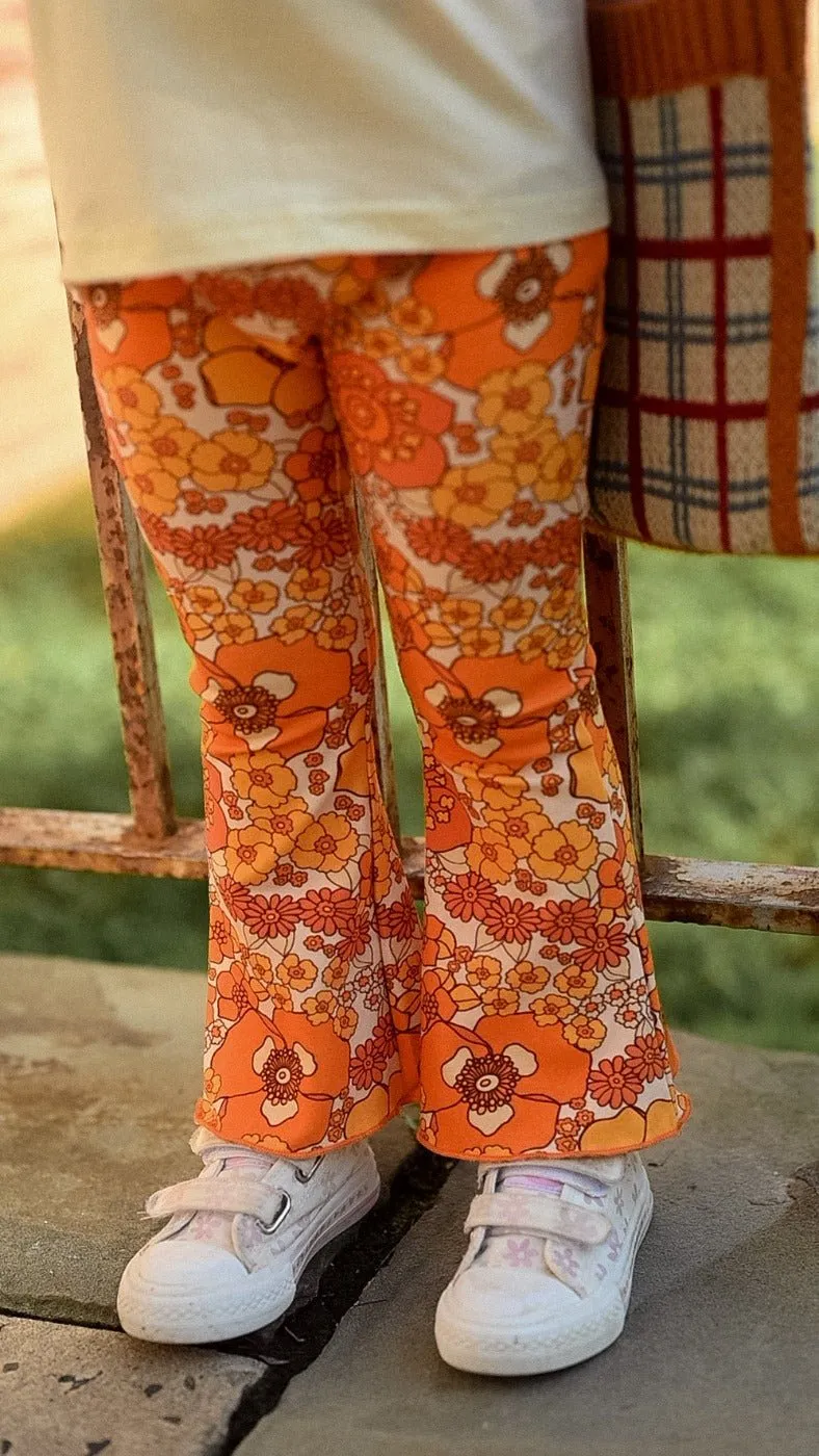 70s Flower Power Jersey Knit Bell Bottoms