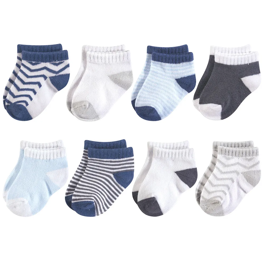 8-Pack Baby's Gray & Blue Chevron Socks 28080