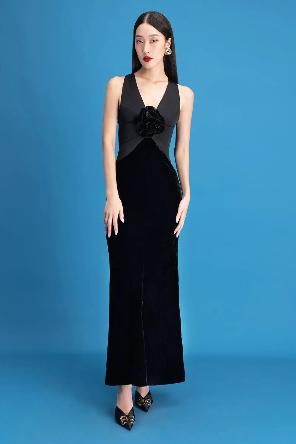 Addie Sheath Sleeveless Velvet Maxi Dress