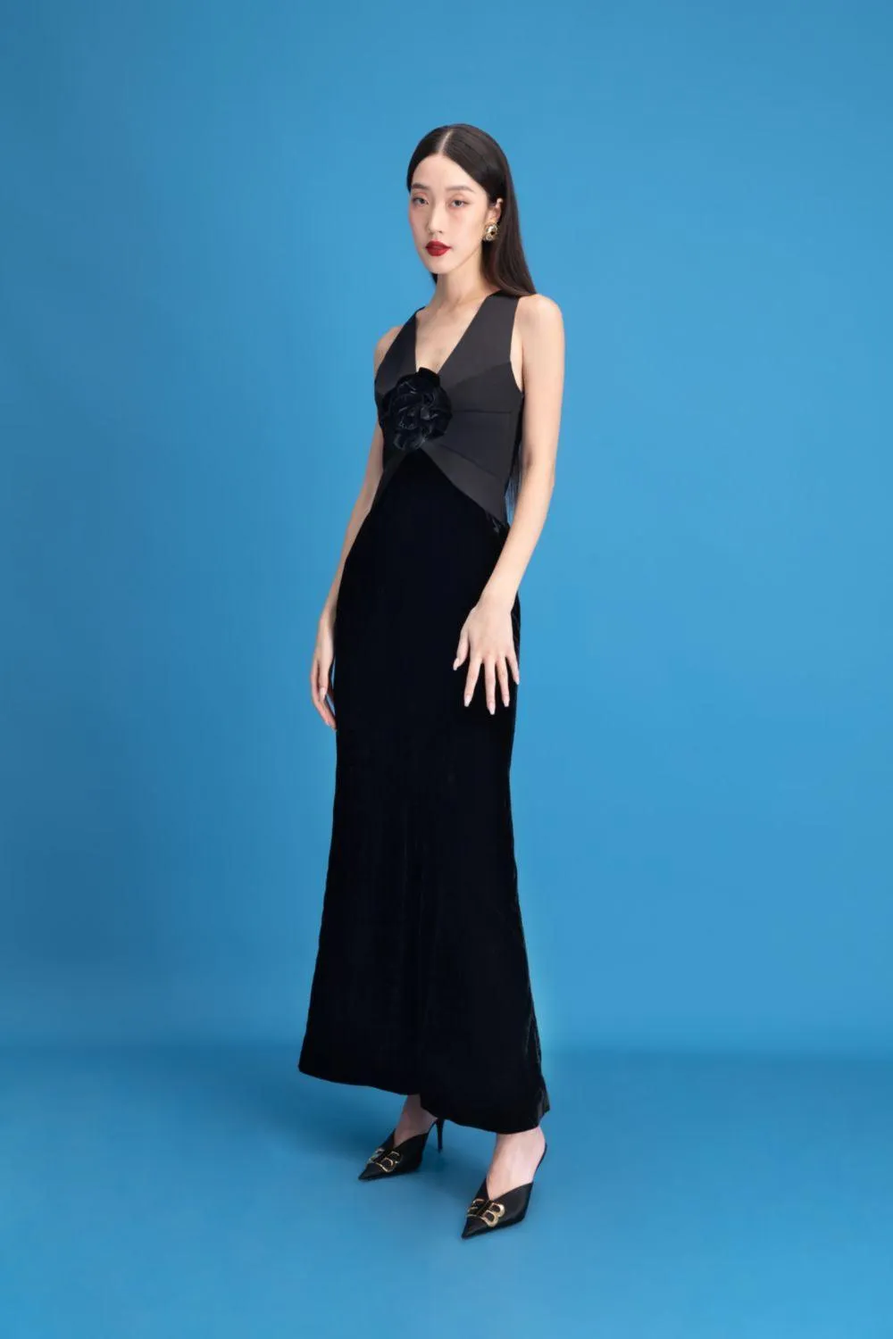 Addie Sheath Sleeveless Velvet Maxi Dress