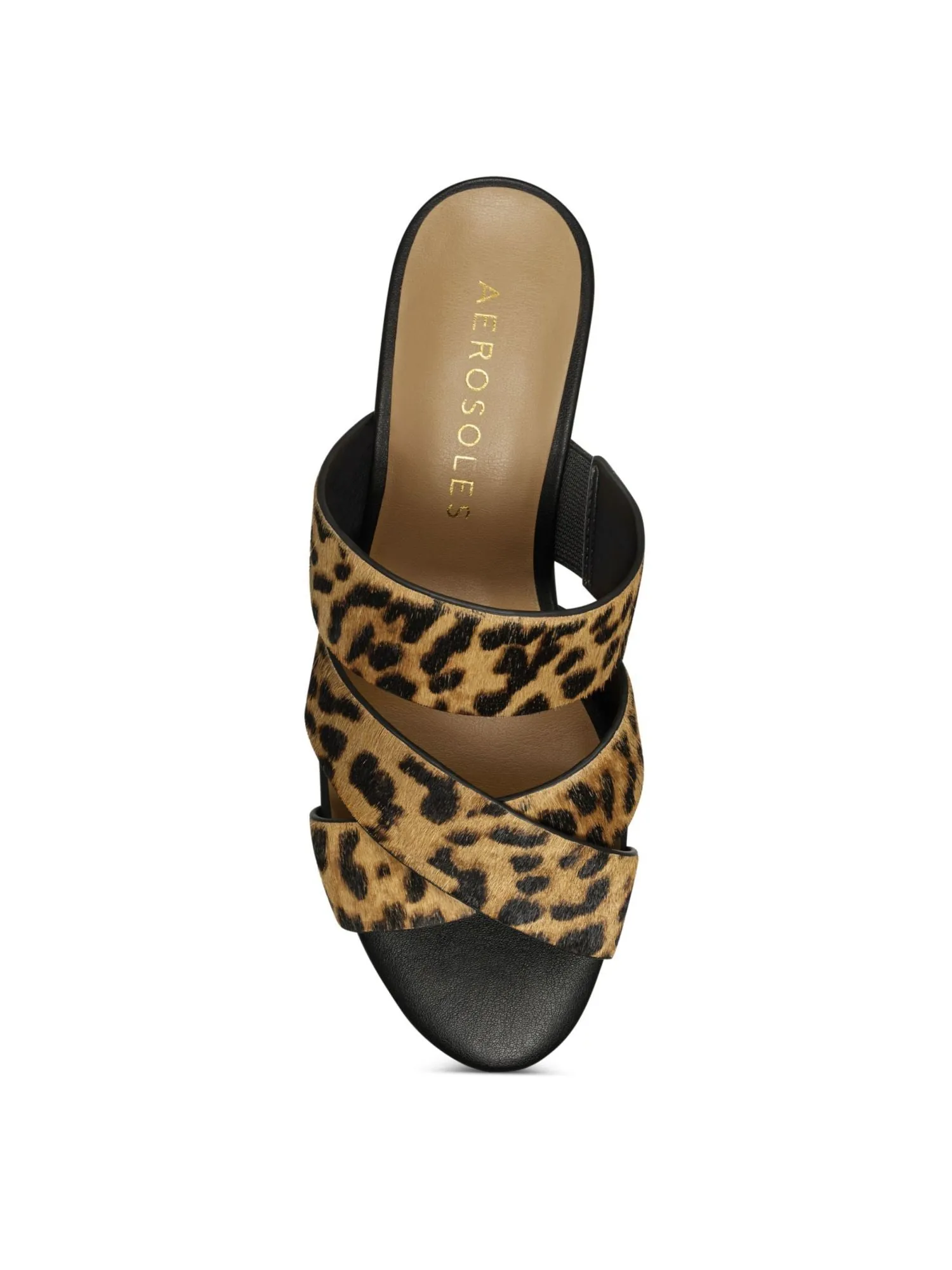 AEROSOLES Womens Brown Leopard Print Crisscross Straps Side Gore Core Comfort Technology Comfort Westfield Almond Toe Wedge Slip On Leather Slide Sandals Shoes M