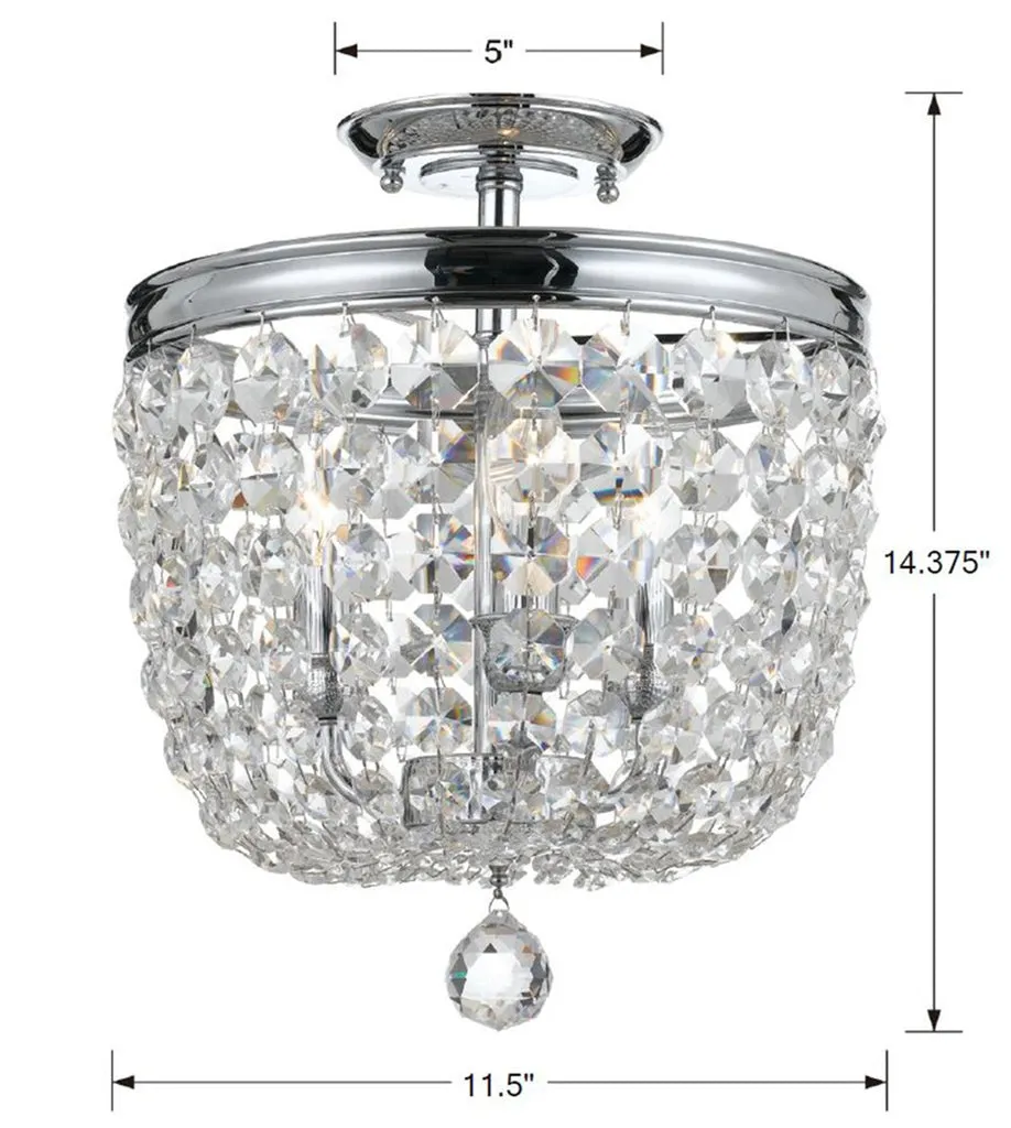 Archer 3 Light Hand Cut Crystal Polished Chrome Semi Flush Mount