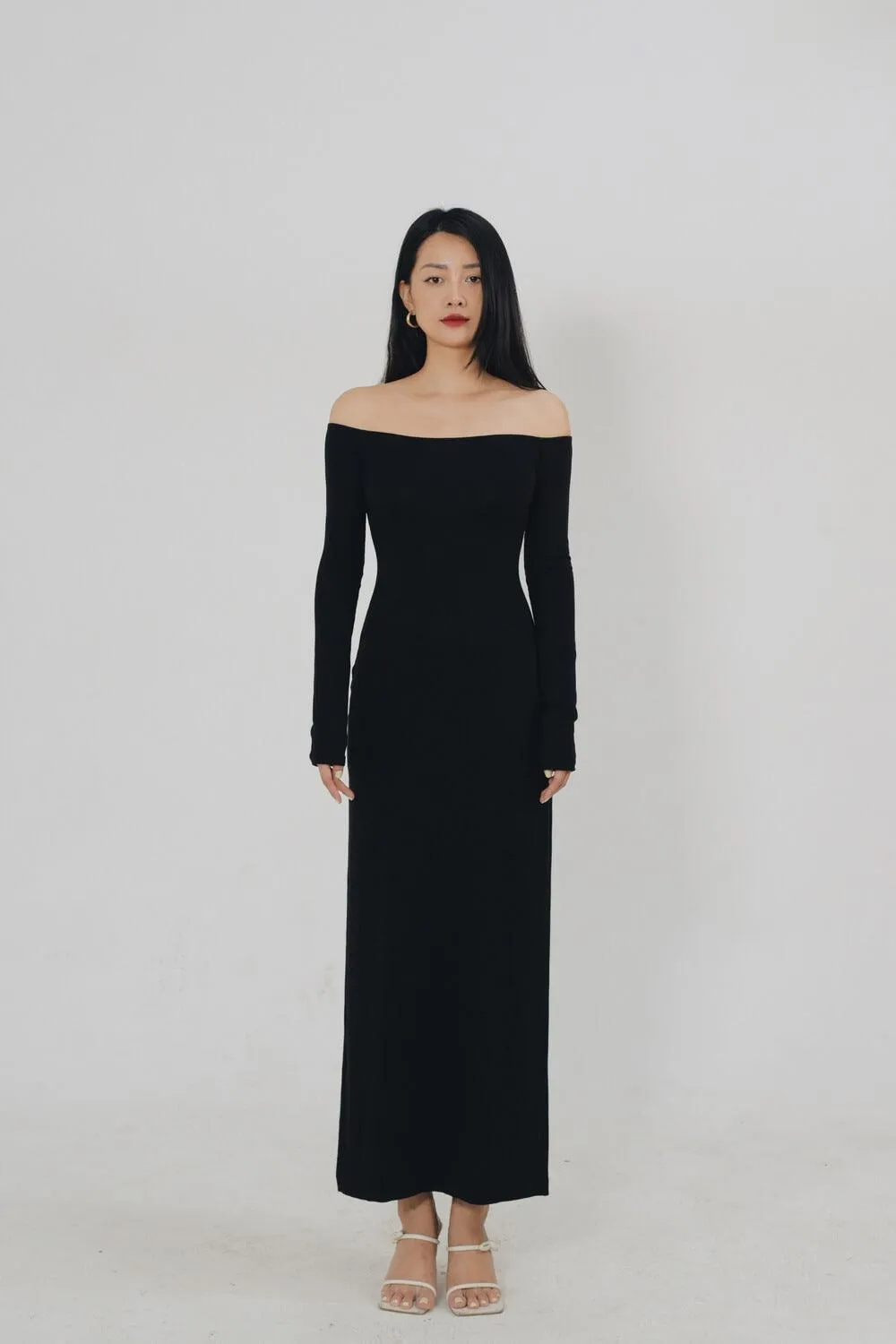 Audrey Sheath Off-Shoulder Cotton Midi Dress