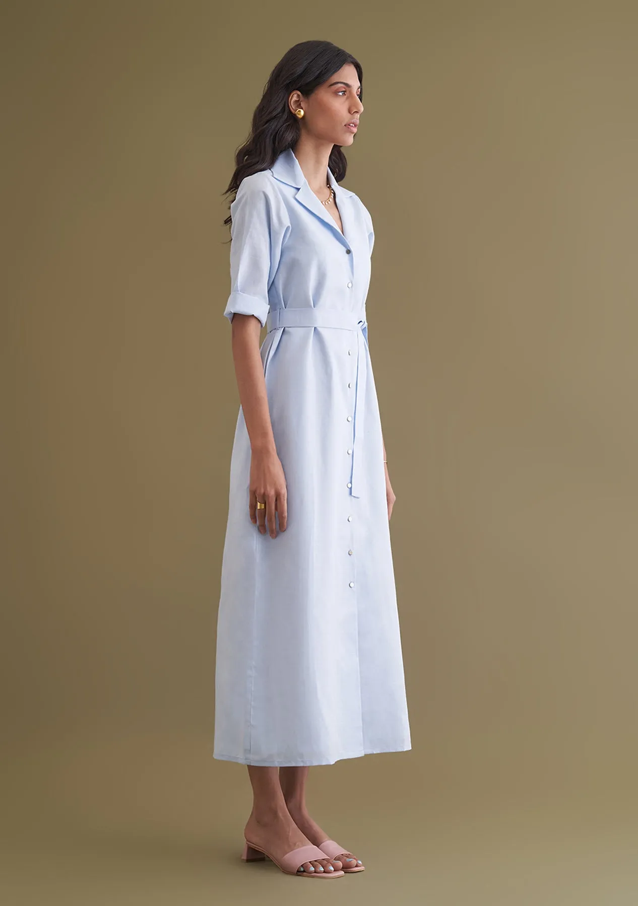 Breathable Cotton Buttondown Midi Dress