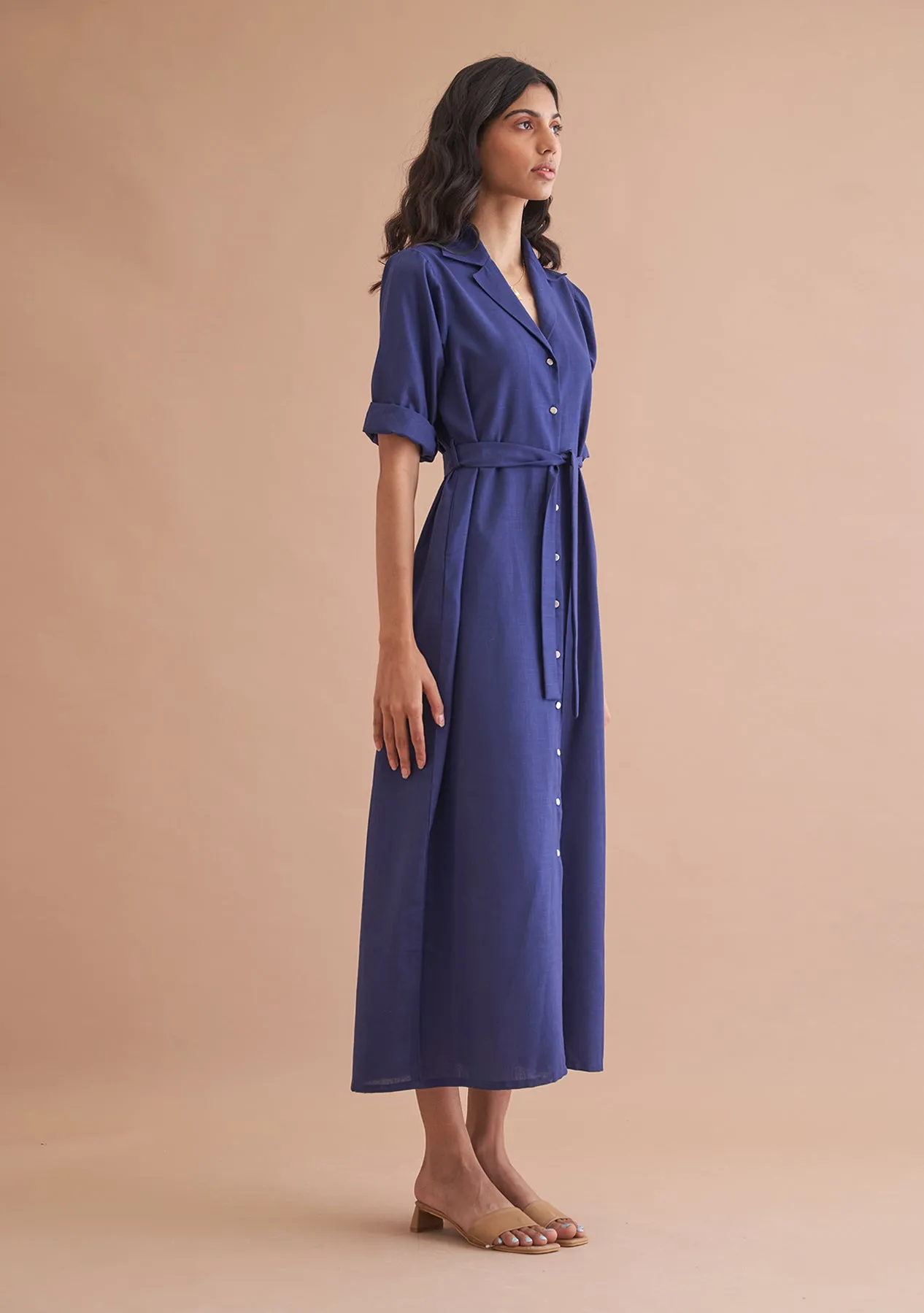 Breathable Cotton Buttondown Midi Dress