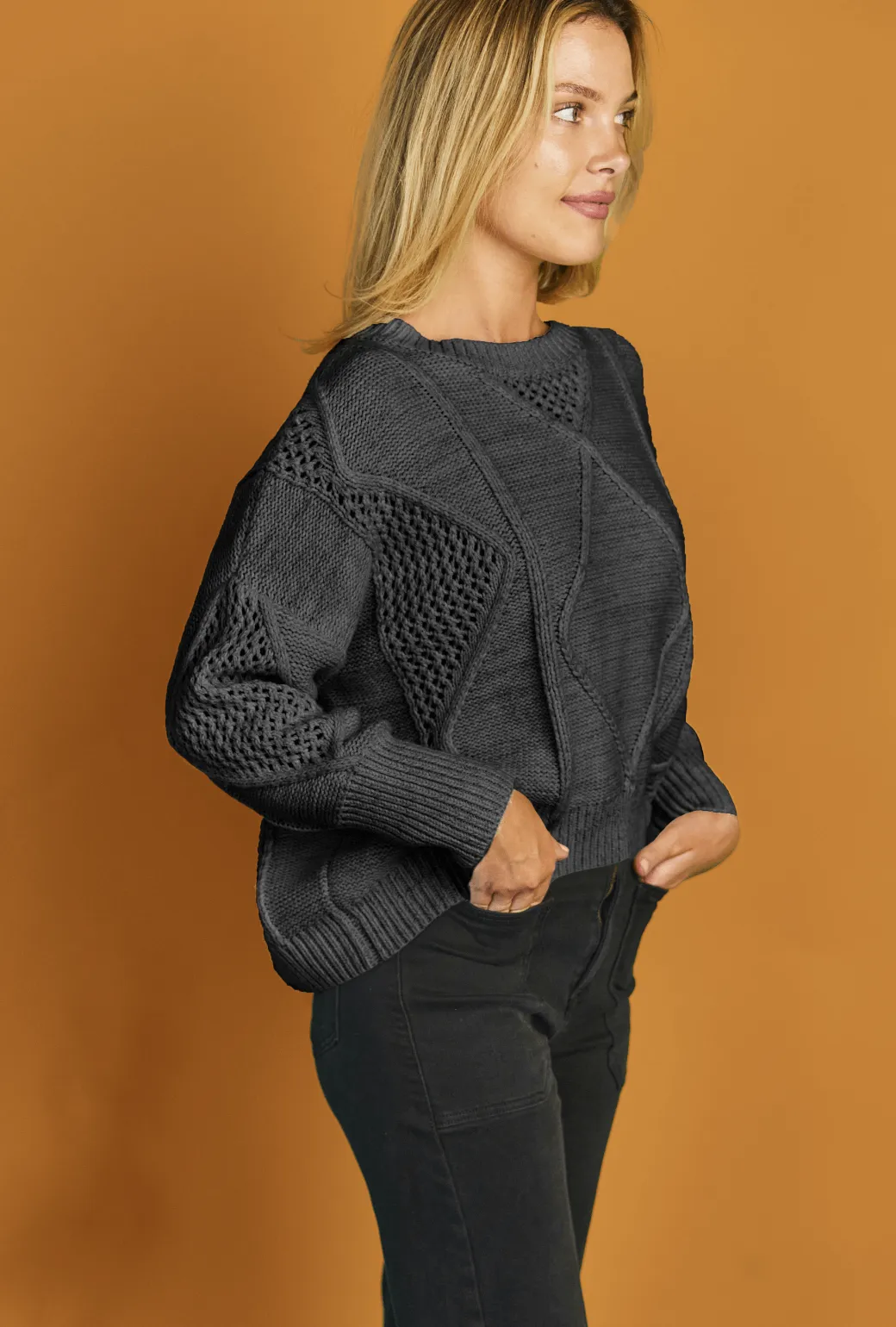 Cable Knit Fisherman Sweater - Black