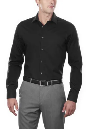 Calvin Klein Men's Dress Shirt Slim Fit Non Iron Herringbone, Black, 17.5" Neck 34"-35" Sleeve (X-Large)