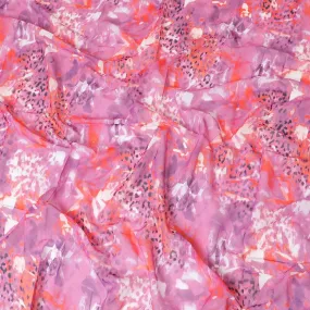 Cerise pink Swiss 100% cotton voile fabric with same tone, dark orange, off white and black print in abstract design-D7198