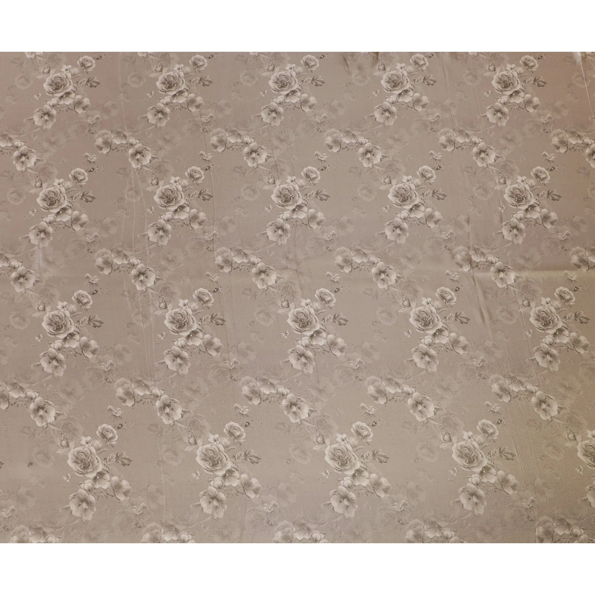 Classic Taupe Organza Fabric - 3D Rose Textured Design, 110cm Width, Subtle Luxury-D18955