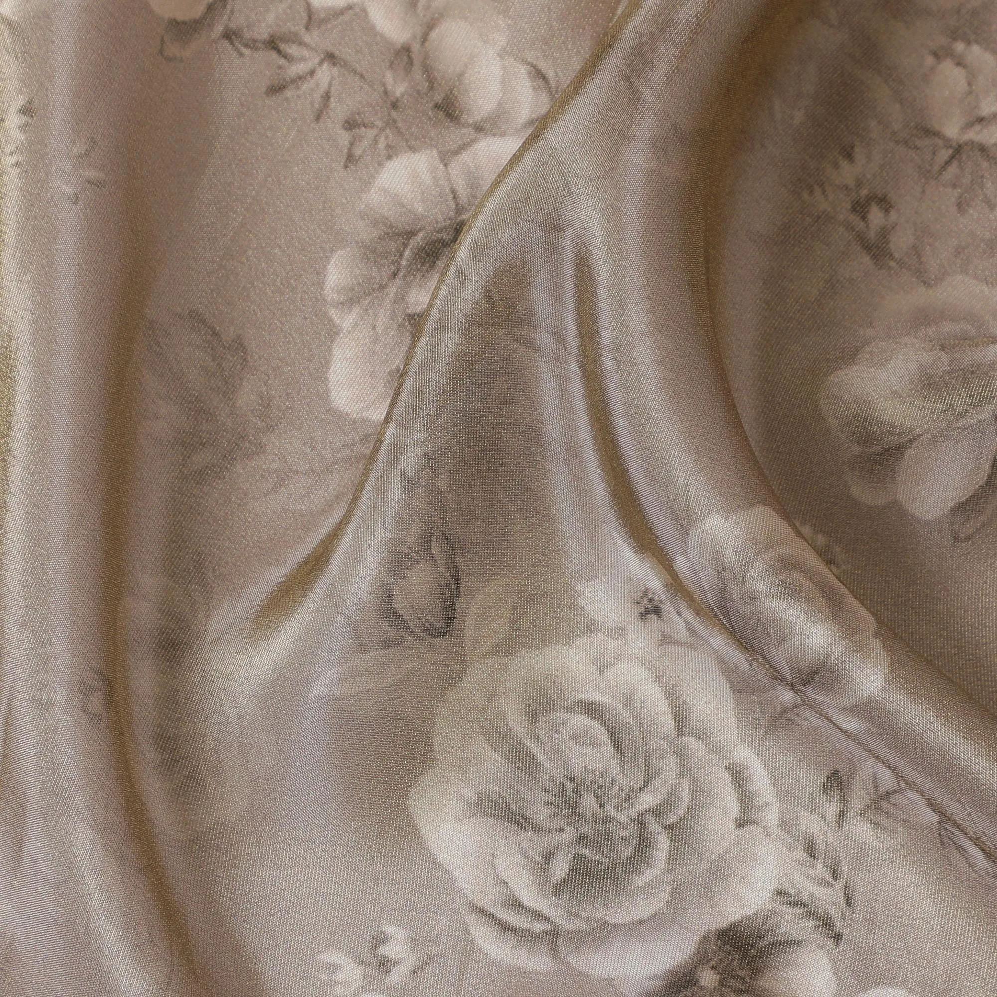 Classic Taupe Organza Fabric - 3D Rose Textured Design, 110cm Width, Subtle Luxury-D18955