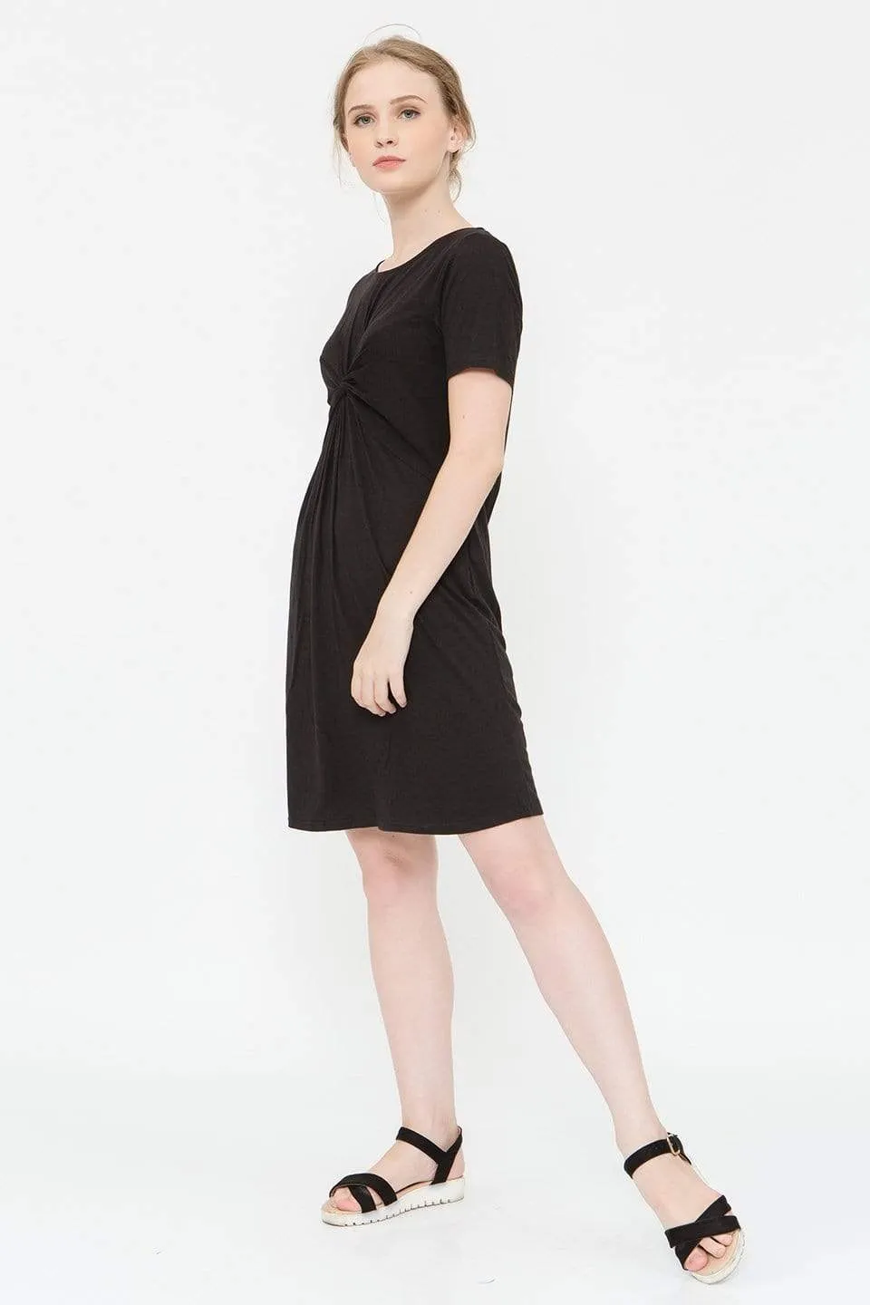 Clea Nursing Short Sleeve Nursing Dress Black