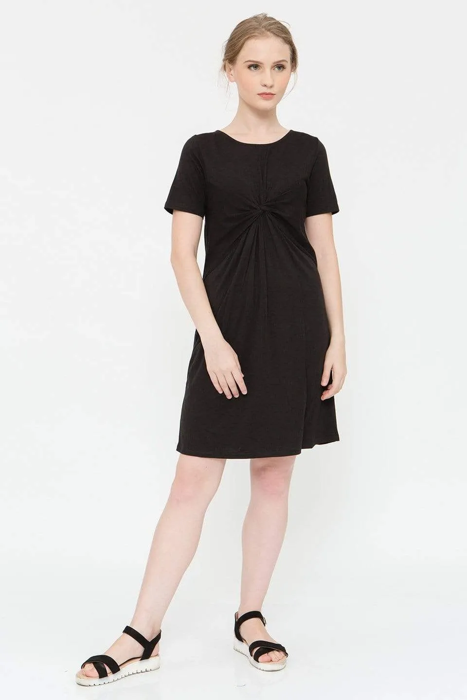 Clea Nursing Short Sleeve Nursing Dress Black