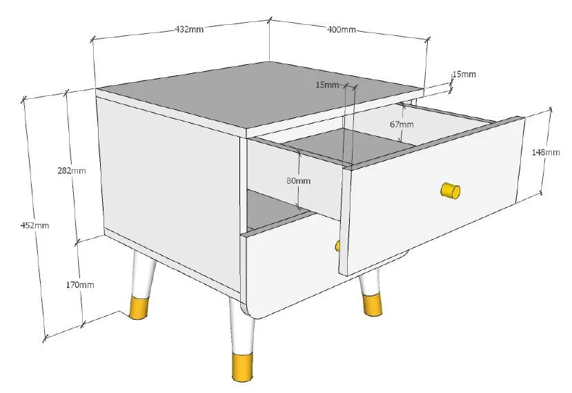 Combinaison Lit Billy Blanc, Table de Chevet et Commode