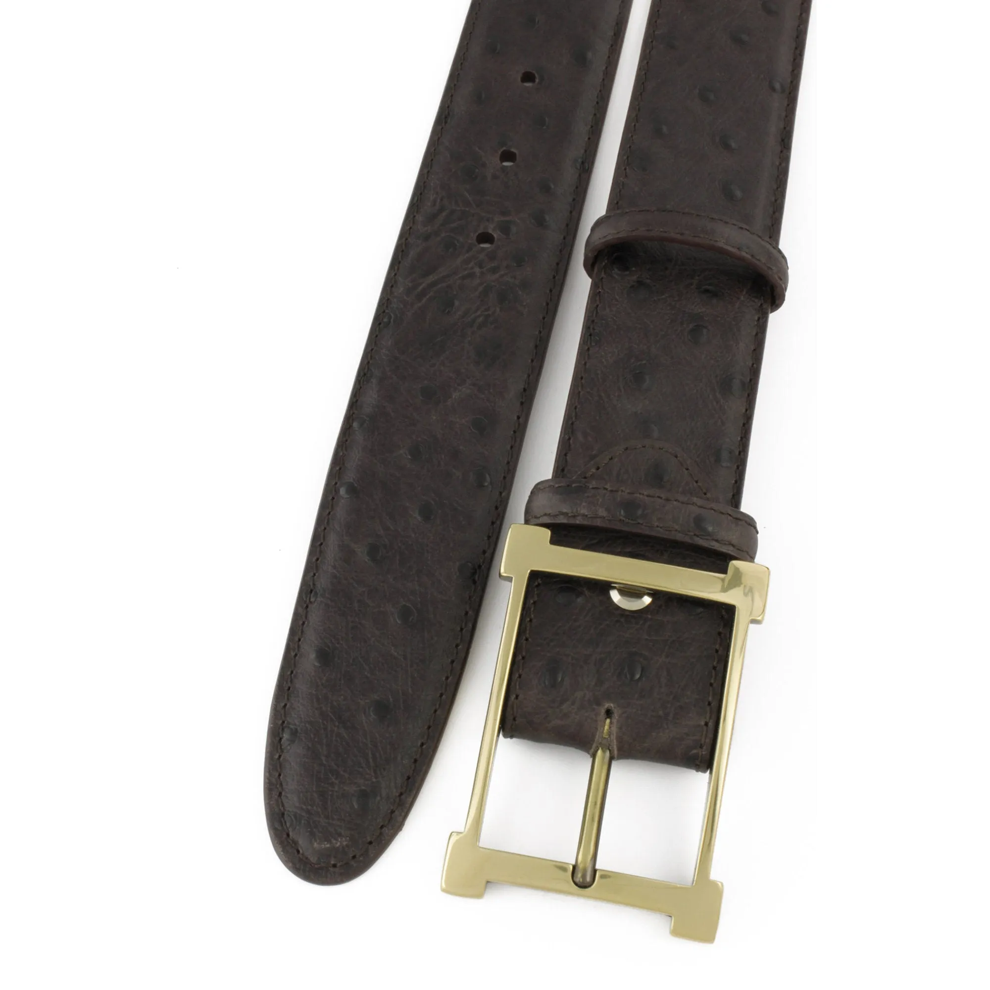 Dark choc mock ostrich quill belt with gold buckle