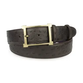 Dark choc mock ostrich quill belt with gold buckle