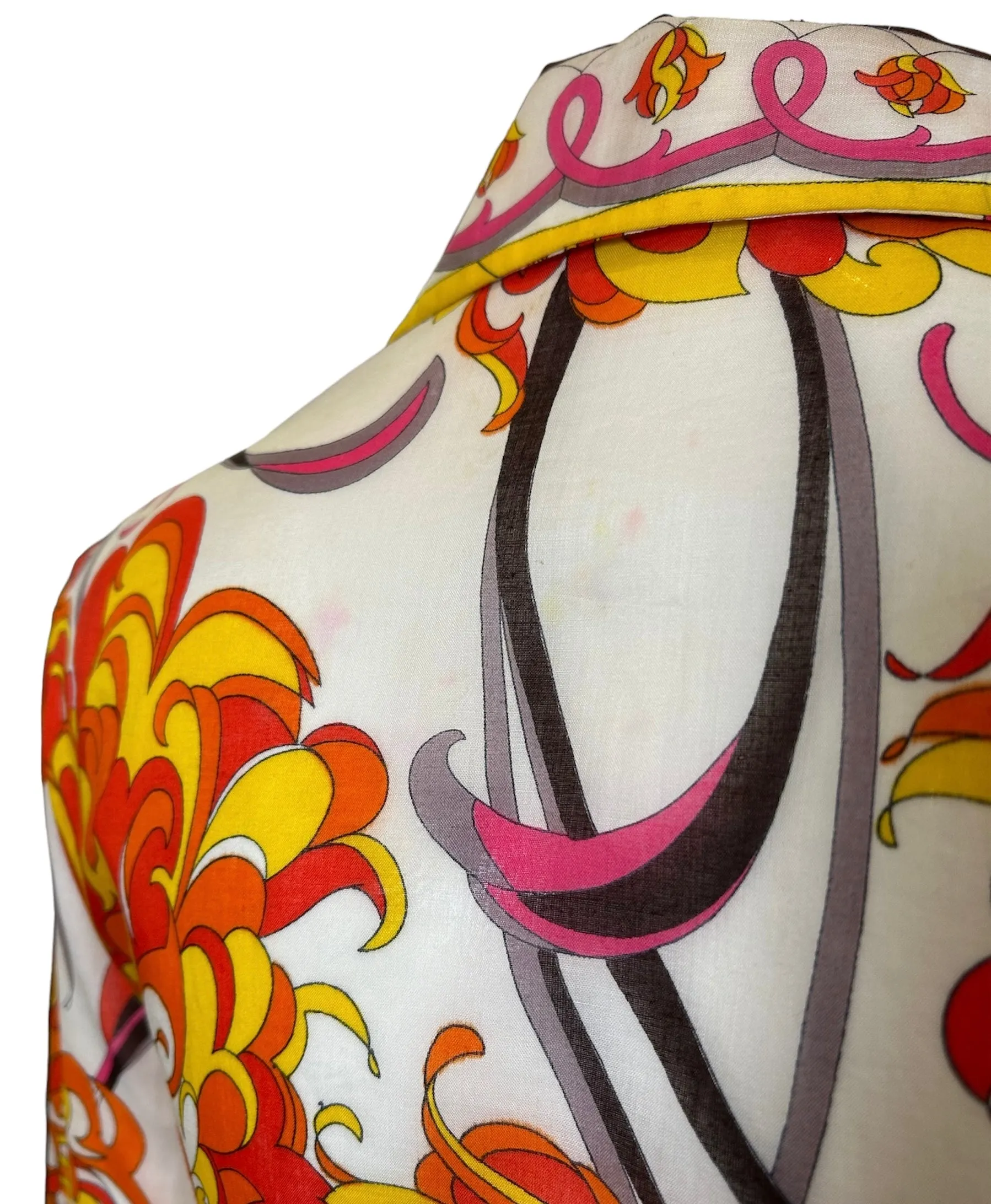 Emilio Pucci 70s Cotton Floral Flame Psychedelic Ensemble Shirt/Skirt