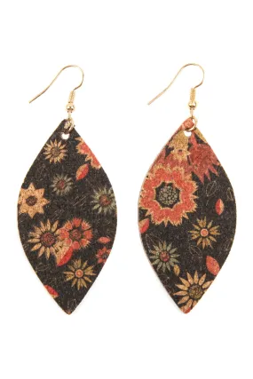 Flower Print Cork Marquise Earrings- Style 1