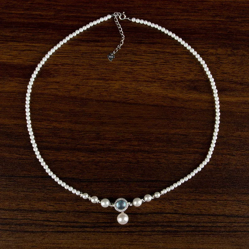 Fortune's Favor Sterling Silver Aquamarine and Pearl Necklace