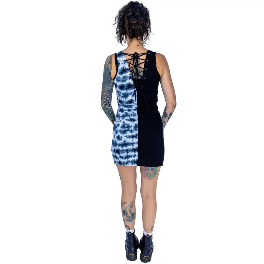 GARDEN SKULL DRESS - BLACK/GREY TIE DYE