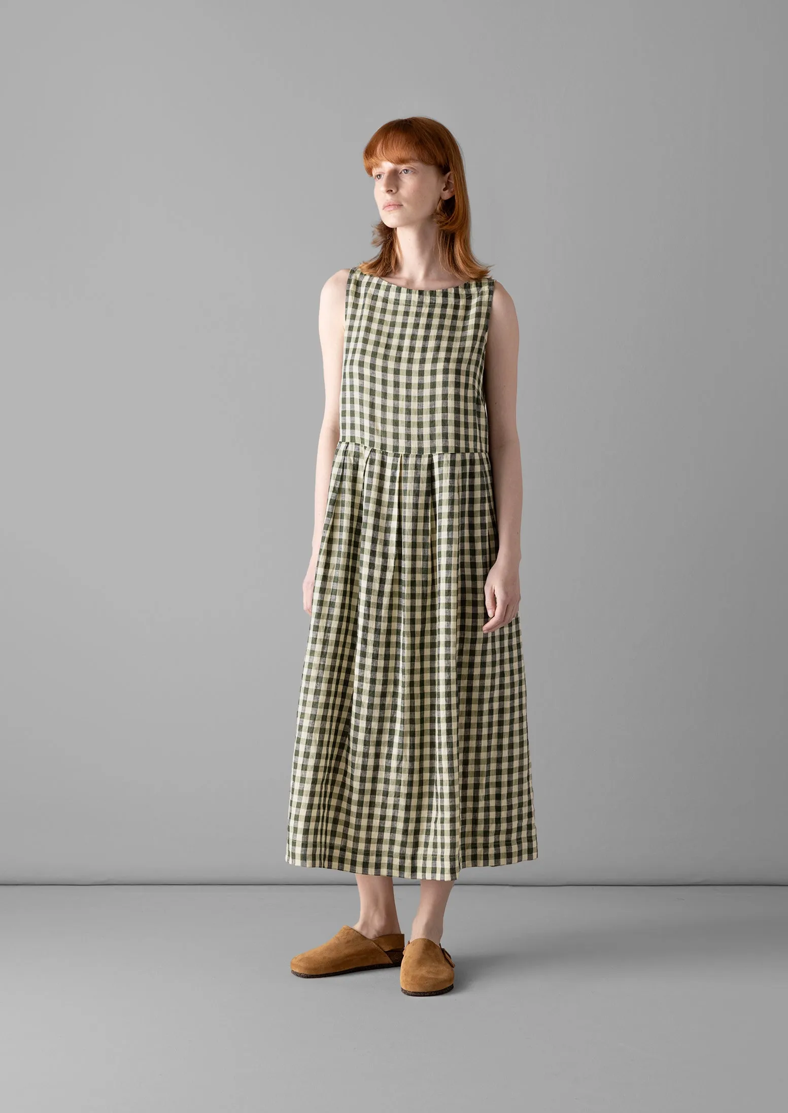 Gingham Linen Dress | Garden Green