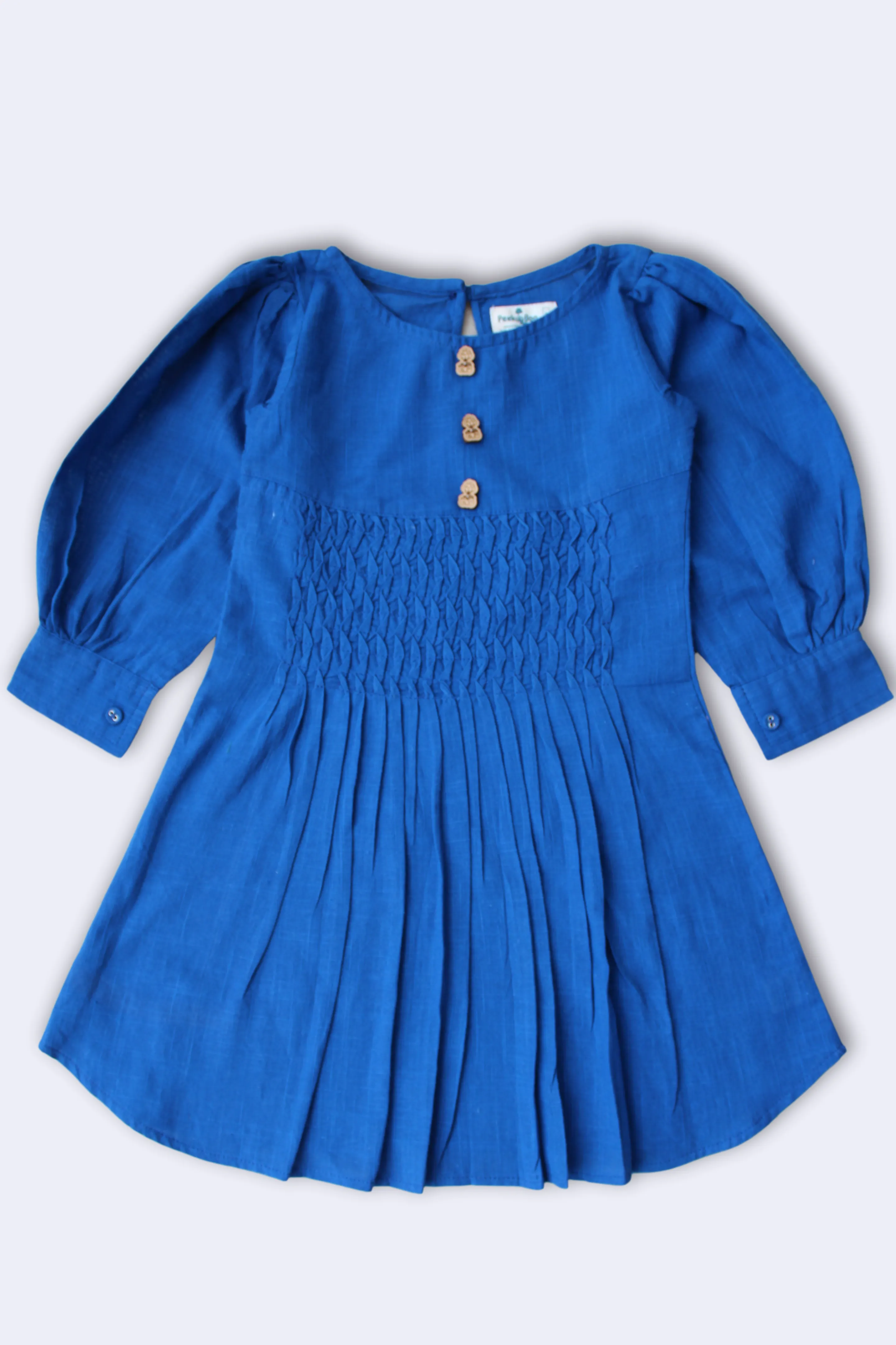 Girls Summer Cotton Dress with Pintuck Detailing - Blue