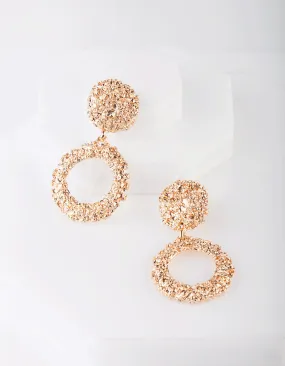 Gold Textured Round Drop Earrings