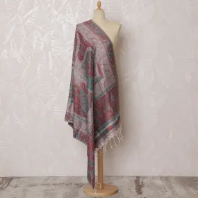 Gray and Red Paisley Silk Jacquard Dupatta with Fringed Edges – 235 X 95 Cms, India-D20301