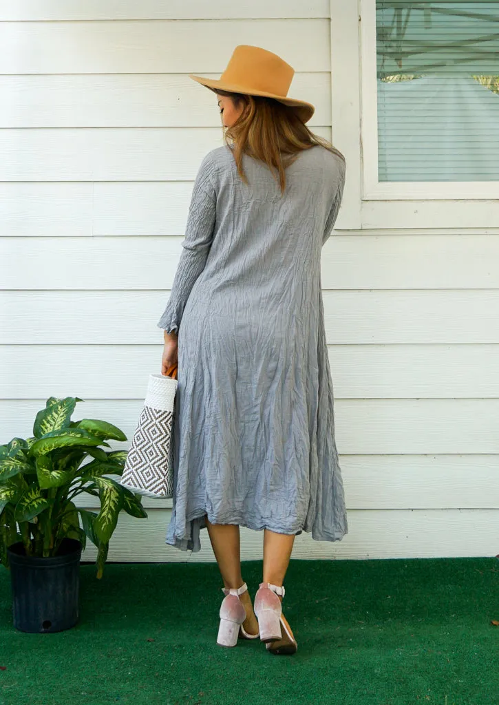 Gray Raw Natural Crinkled Cotton Dress