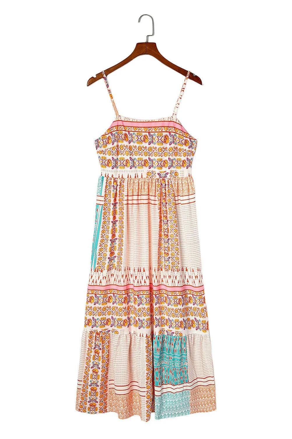 Hawaiian Multicolor Boho Patchwork Print Square Neck Sundress for Women