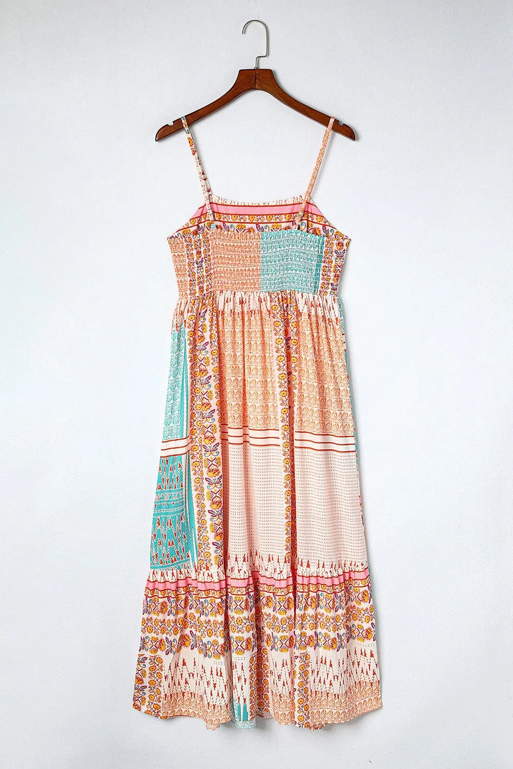 Hawaiian Multicolor Boho Patchwork Print Square Neck Sundress for Women