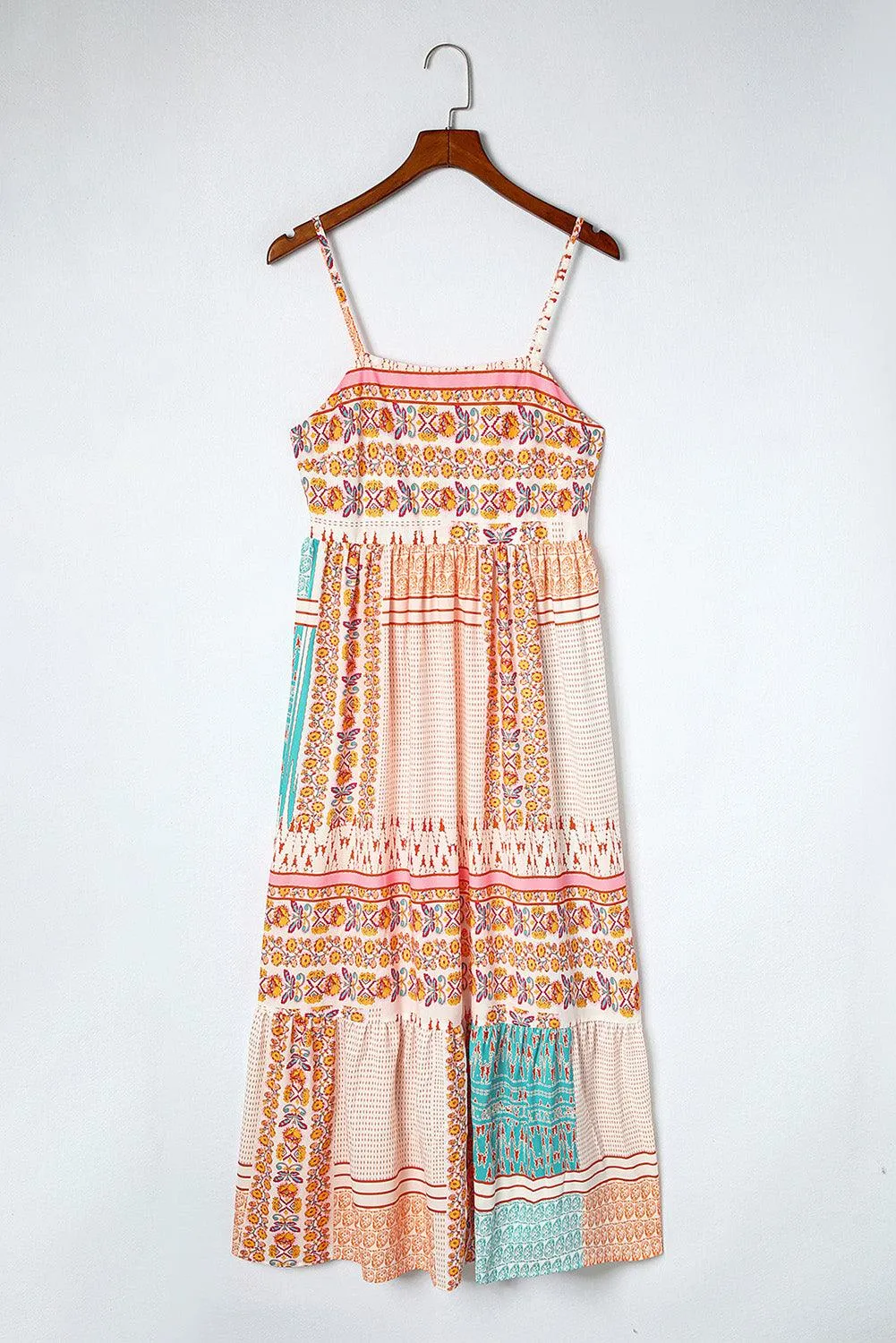 Hawaiian Multicolor Boho Patchwork Print Square Neck Sundress for Women