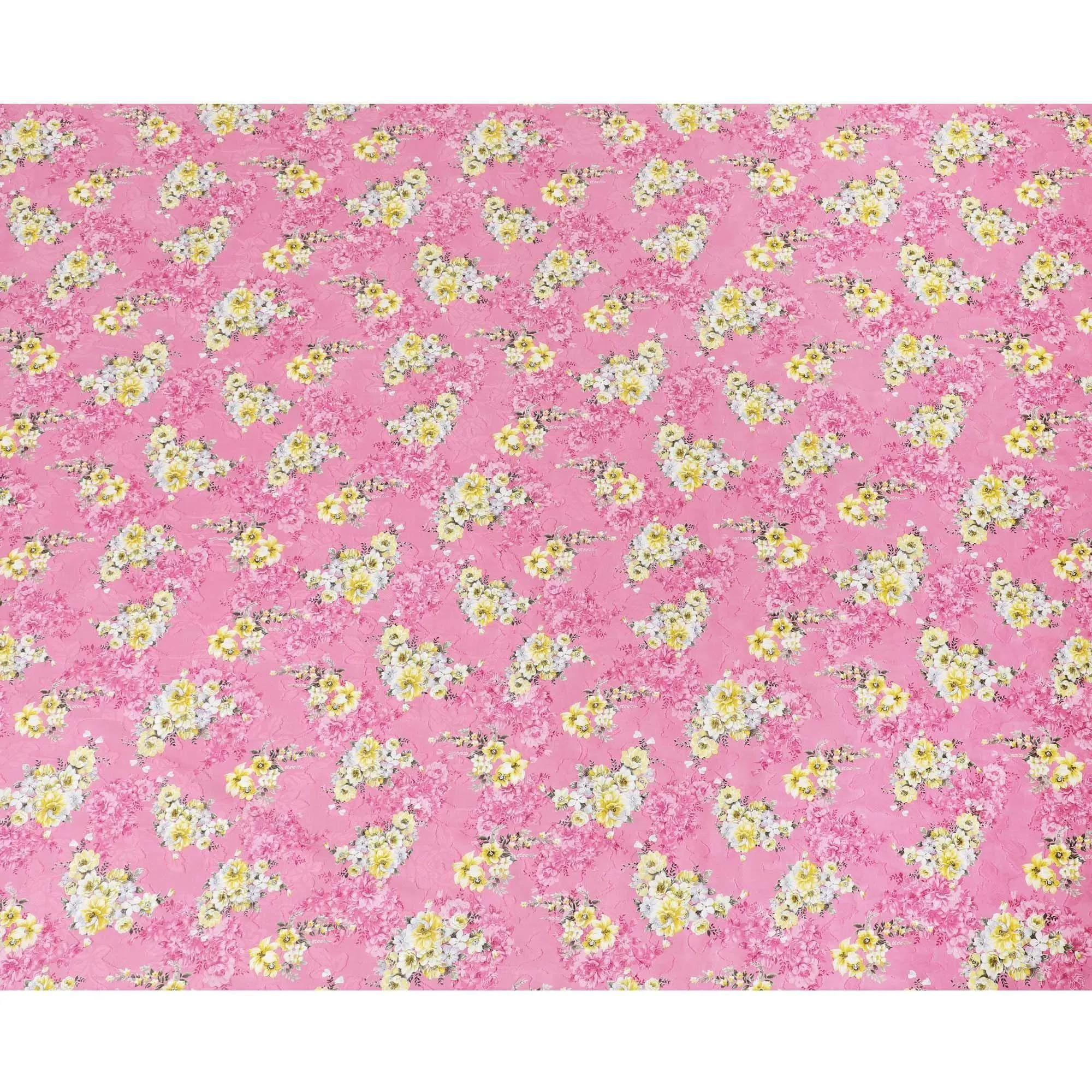 Hot Pink uragiri cotton voile fabric with same tone jacquard having multicolor print in floral design-D10062