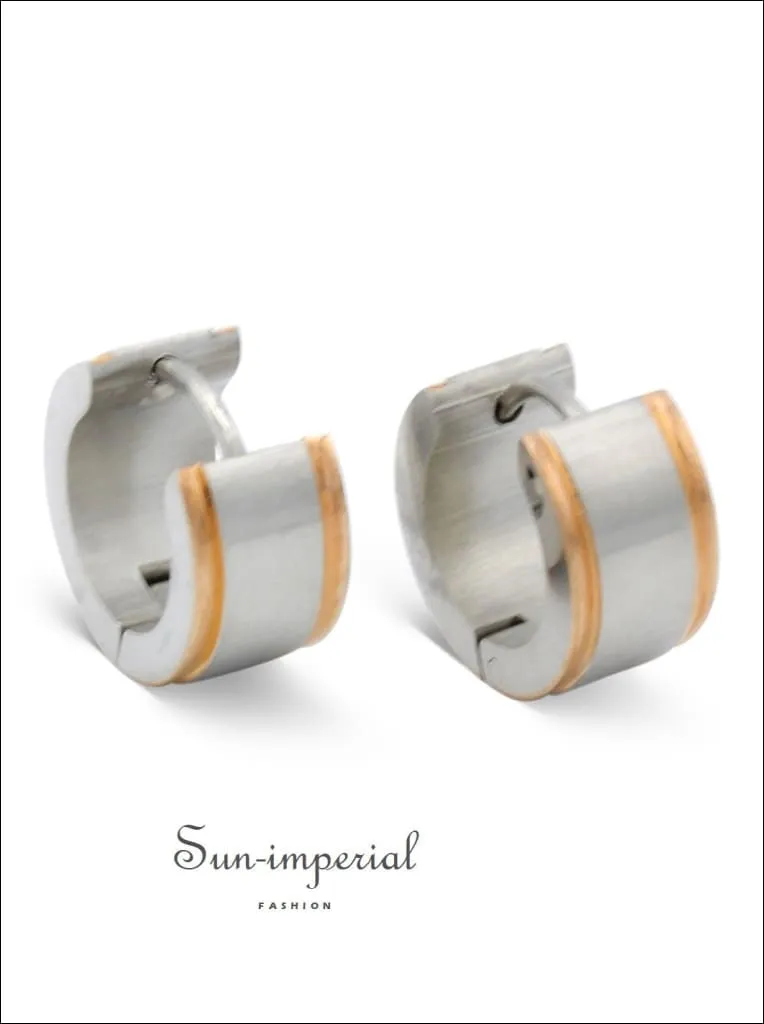 Huggie Hoop Earrings Stainless Steel With Rose Gold Stripes