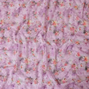 Lavender pink cotton voile fabric with clipcord having multicolor print in floral design-D9068