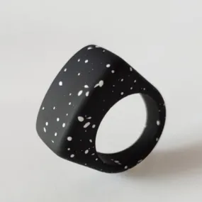 Matte Black & White Spotted Rectangular Acrylic Ring