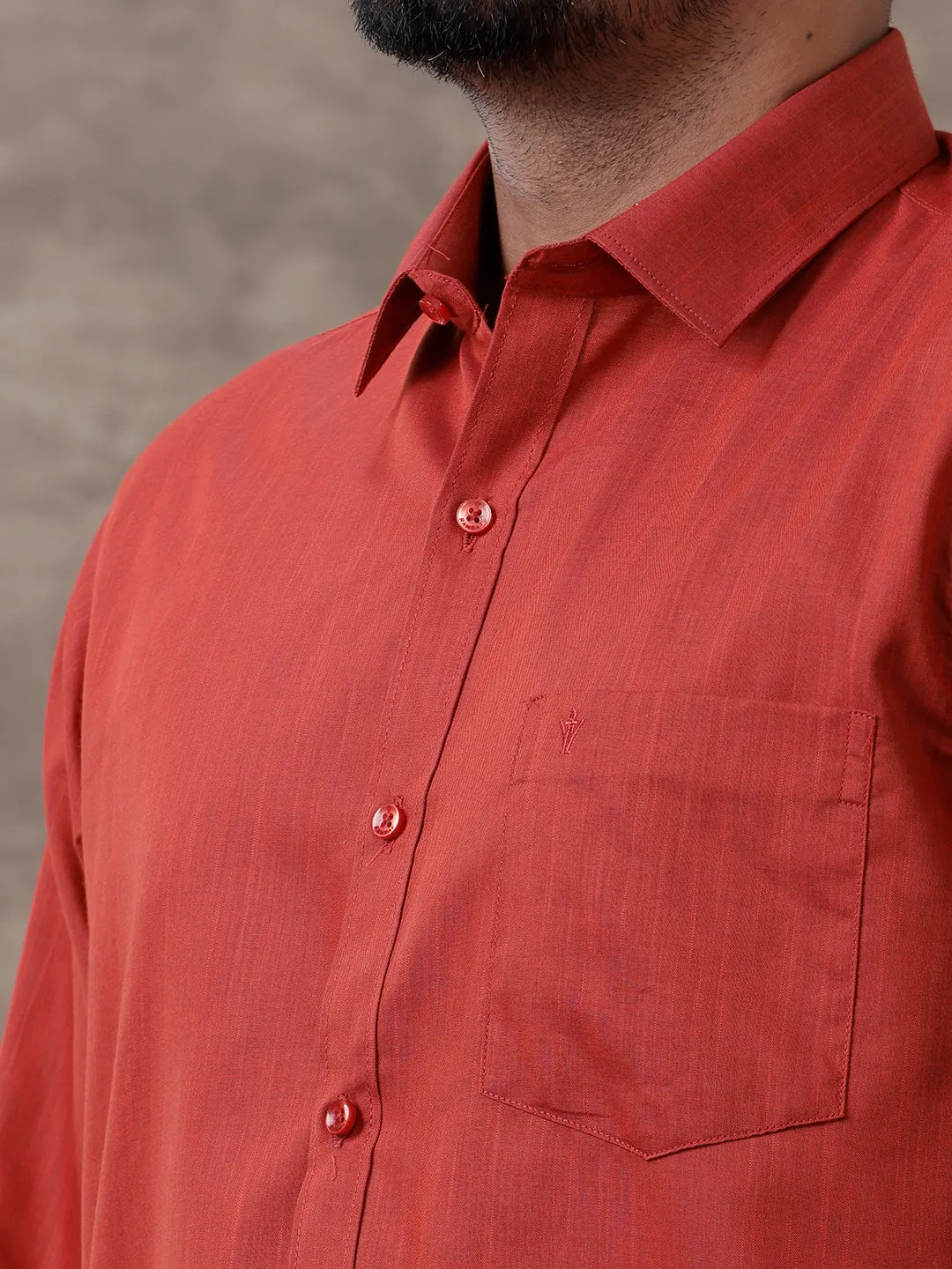 Men Red Matching Border Dhoti & Full Sleeves Shirt Set Evolution IC5