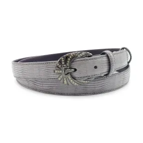 Mid Grey Lizard Texture Skinny Crystal Prong Belt