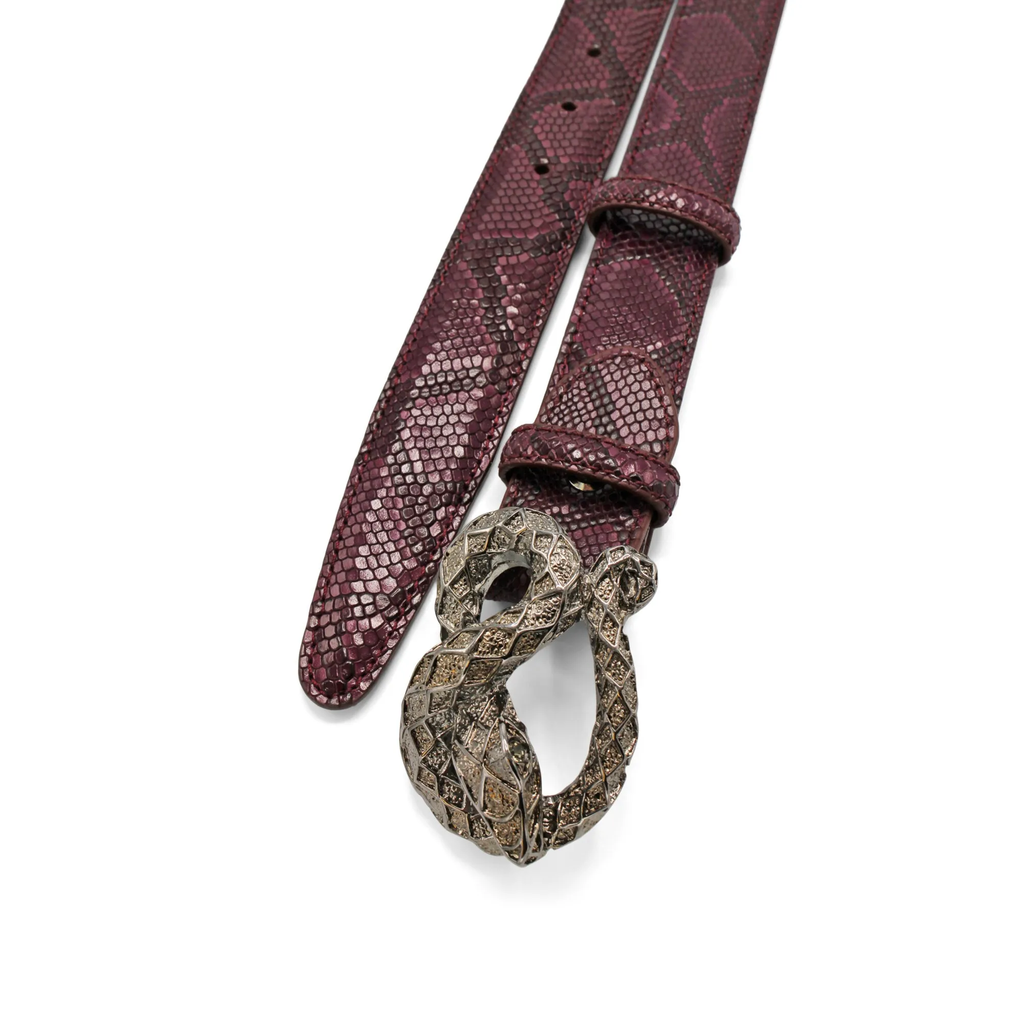 Narrow Burgundy Crotal Wrapped Snake Belt