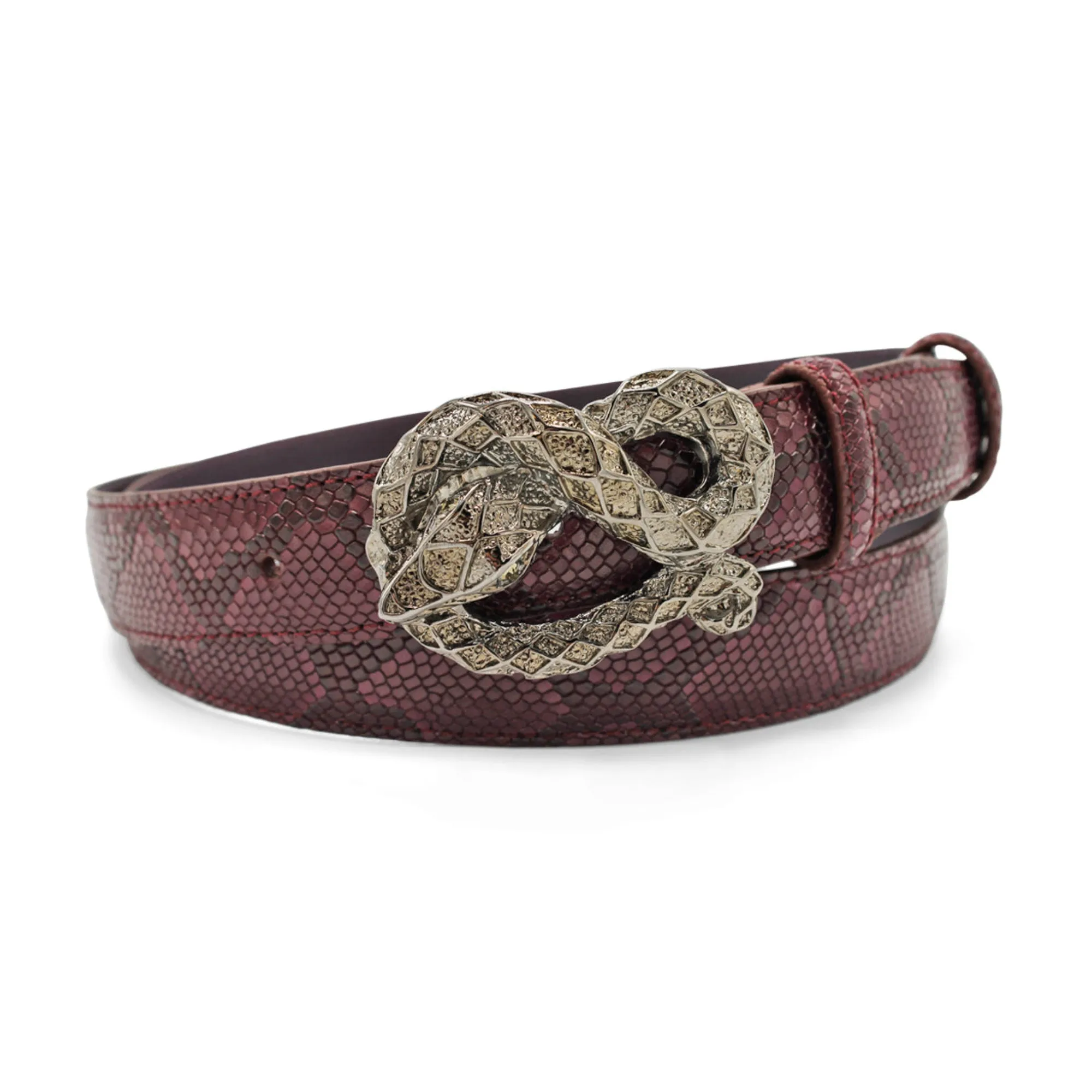 Narrow Burgundy Crotal Wrapped Snake Belt