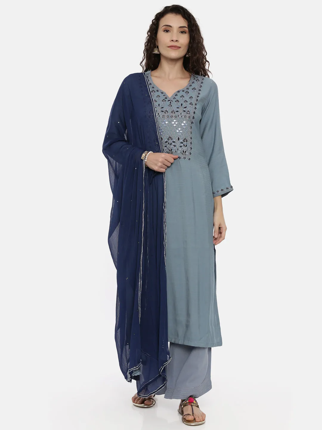 Neeru's Ice Blue Color Slub Rayon Fabric Suit-Plazzo